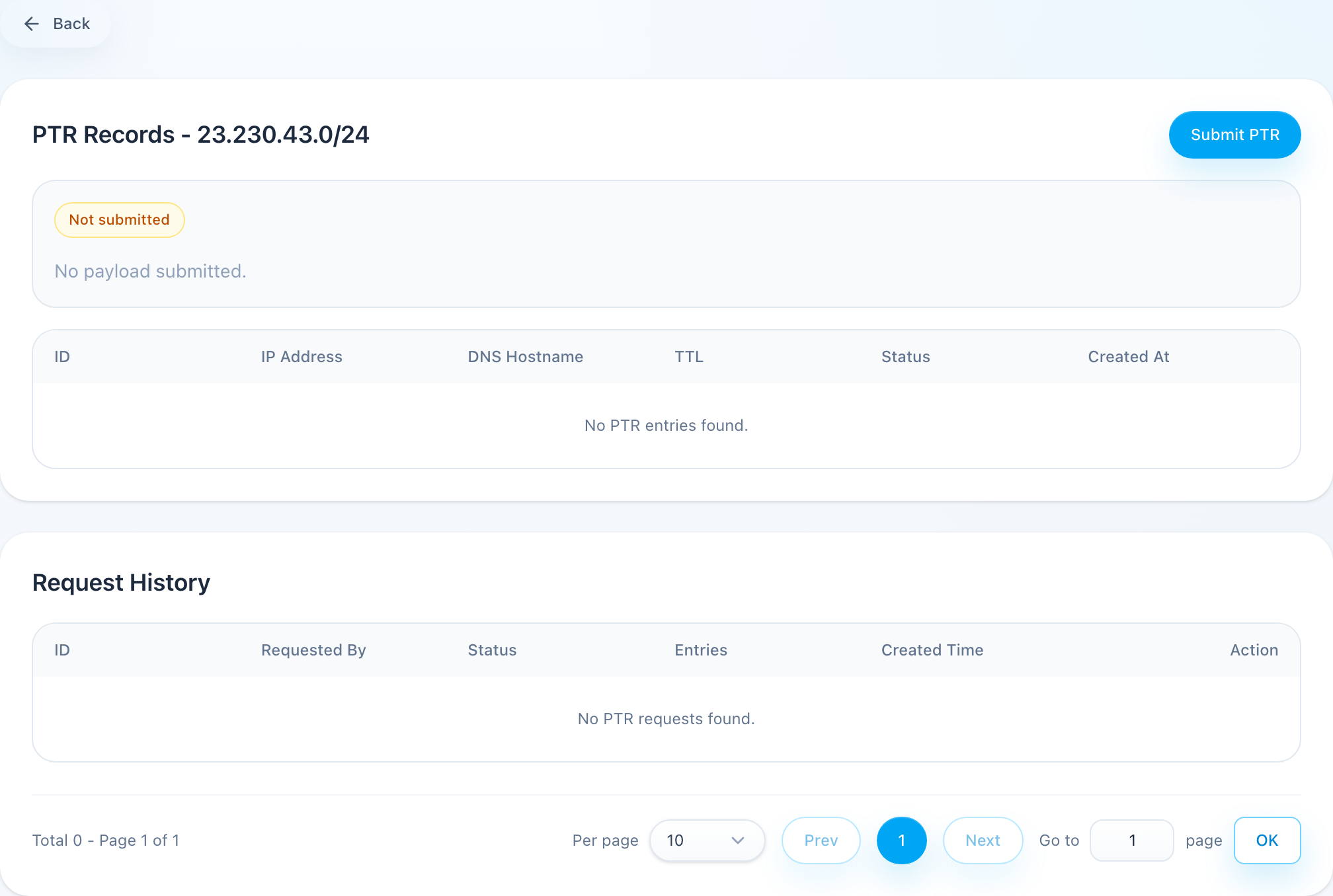 Lease In PTR request page