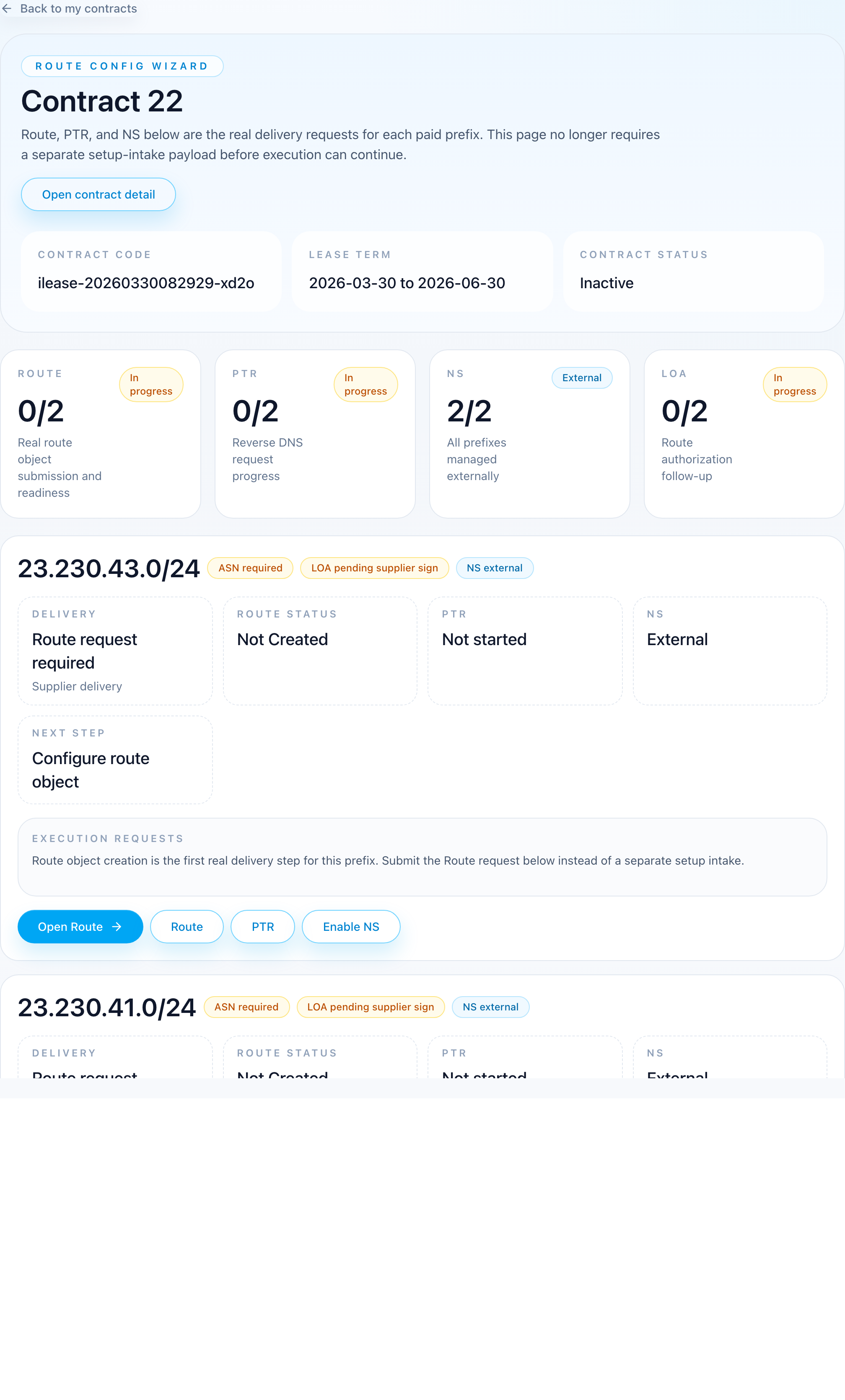 Lease In route config wizard