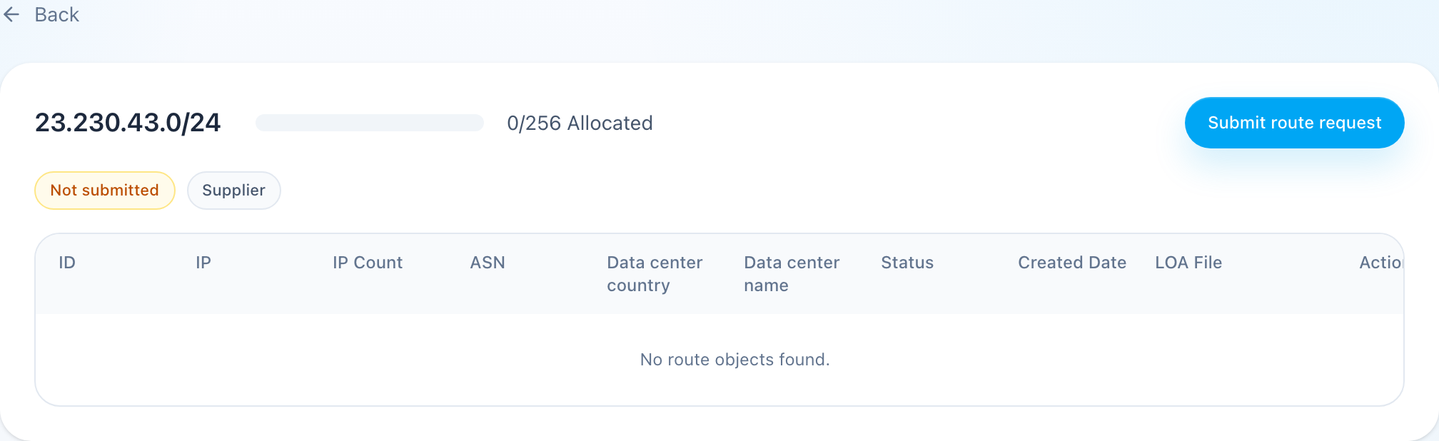 Lease In route page and route object form