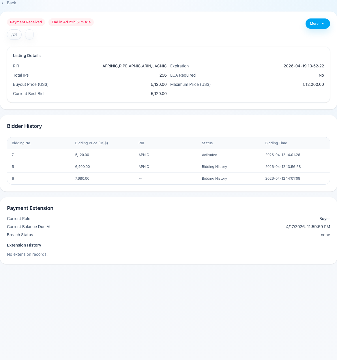 Buy listing detail page